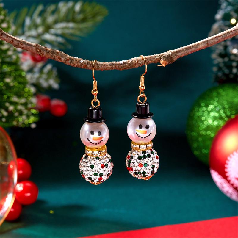 Fashion Christmas Snowman Snowflake Earrings for Women Shiny Crystal Zircon Santa Claus Dangle Earring Girls Party Jewelry Gifts