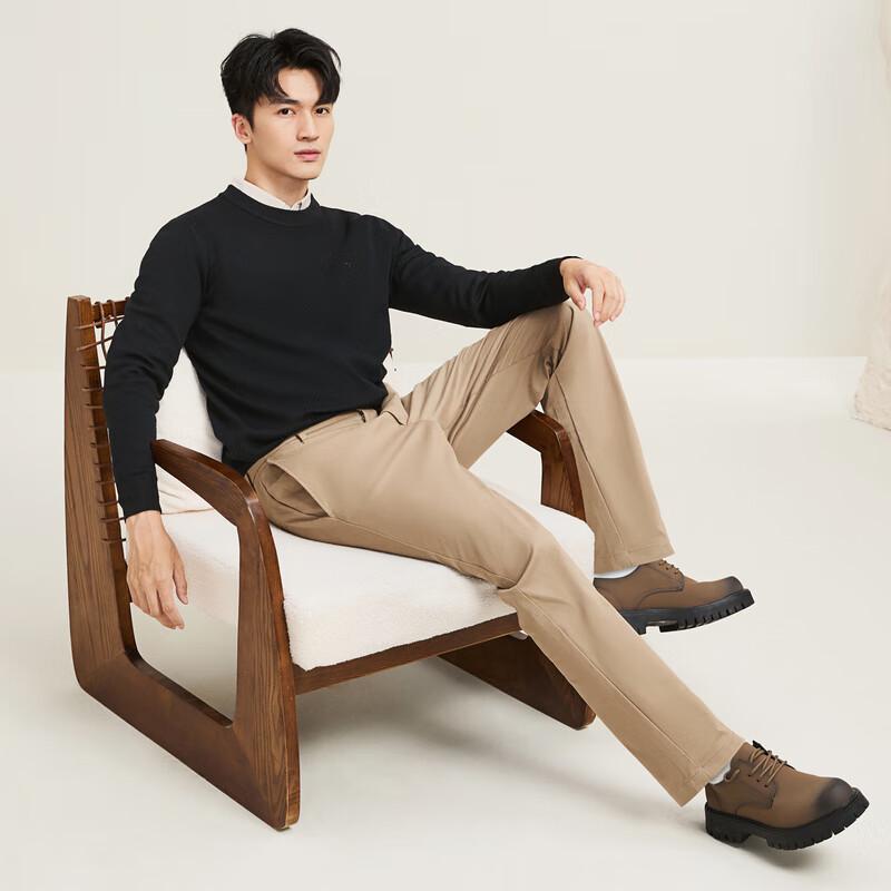 SEPTWOLVES Men's Anti-Static Machine-Washable Crew Neck Knit Sweater