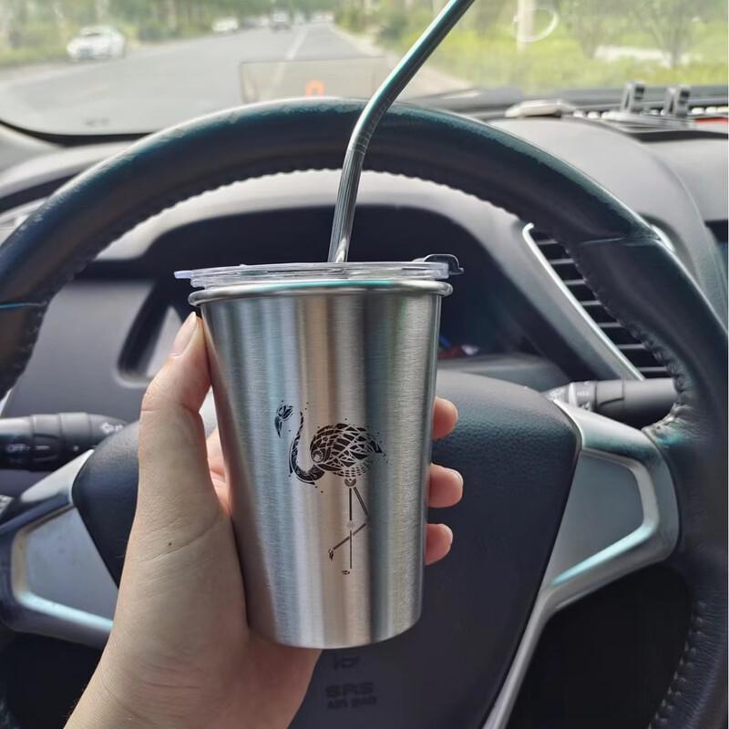 

Shangqi 304 Stainless Steel Cold Drink Tumbler Set with Lid & Straw, Flamingo