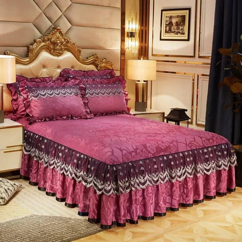 Luxury Bedspread Soft 45cm Heightened Bed Skirt Home Adjustable Bedding Set Queen King Size Bed Cover with Pillowcases