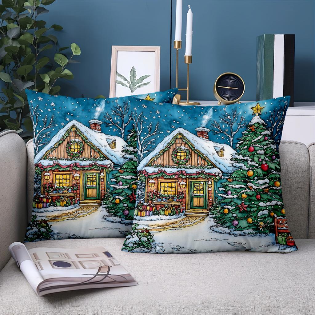 1 Pieces Christmas Cottage Pattern Decorative Throw Pillows Polyester pillowcase, sofa decorative cushion cov Headboard Pillow