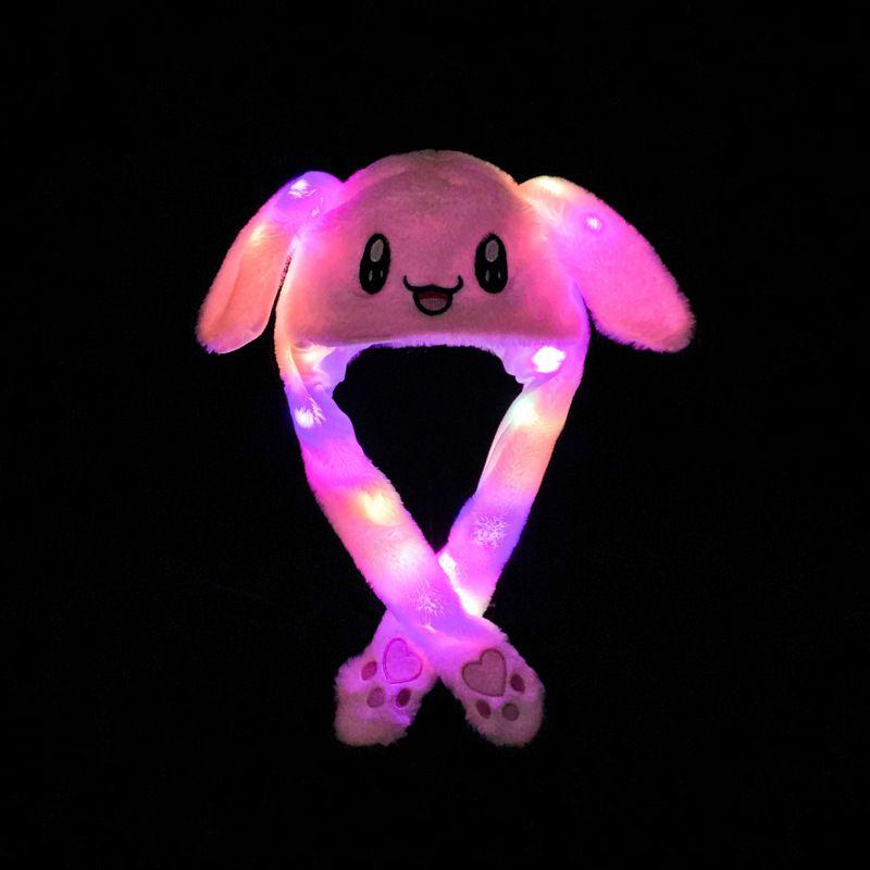 Rabbit Cartoon Womens Hat Winter Plush Moving Bunny Ears Shine Earflaps Movable