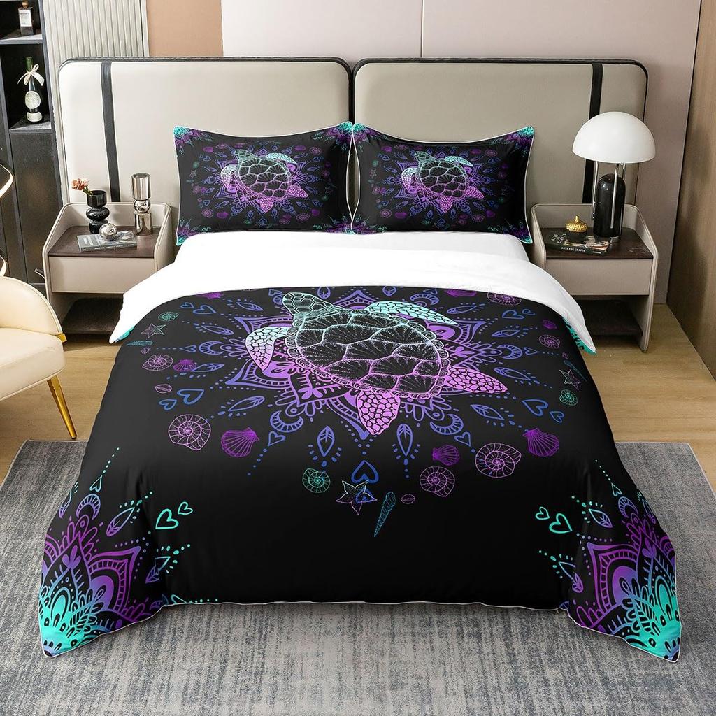 Sea Turtle Duvet Cover Full Size,Ocean Bedding Set for Kids Teens,Beach Comforter Cover,1 2 Pillowcases 3 Piece for Teens Boys