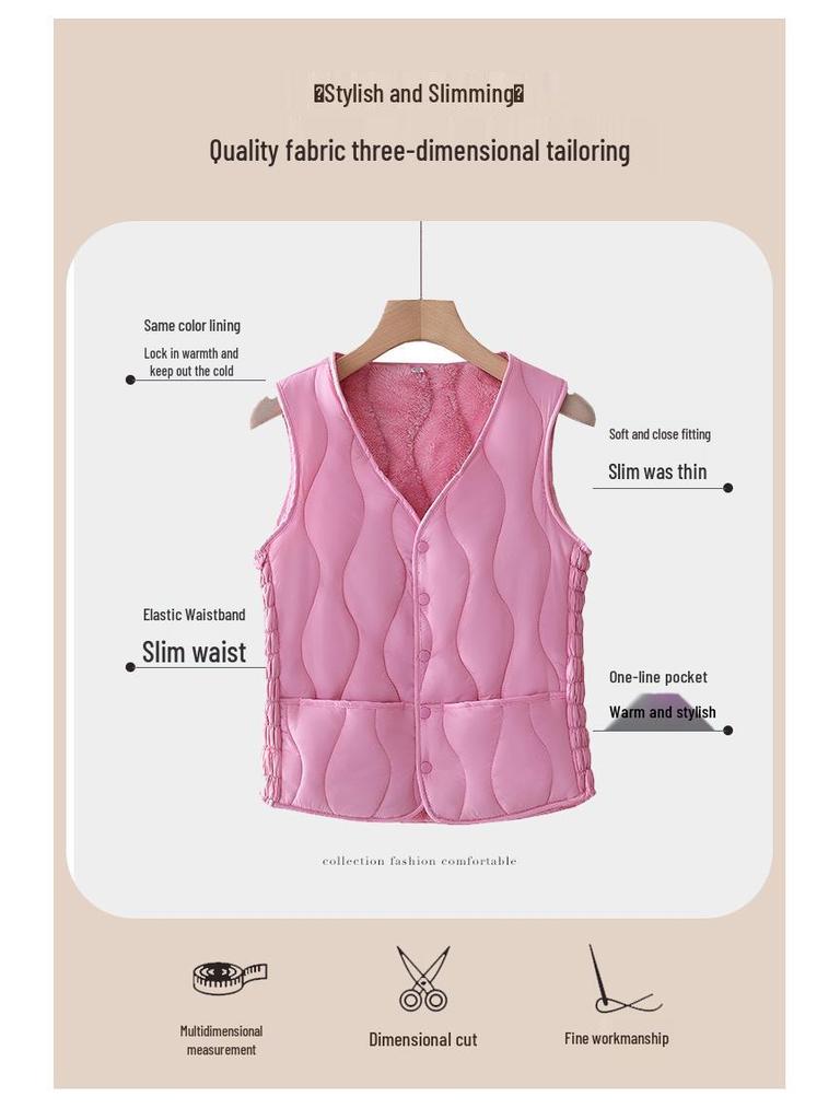 Women's Down Cotton Vest - Winter Slim Fit, Thick, Warm, Short Vest with Velvet Lining