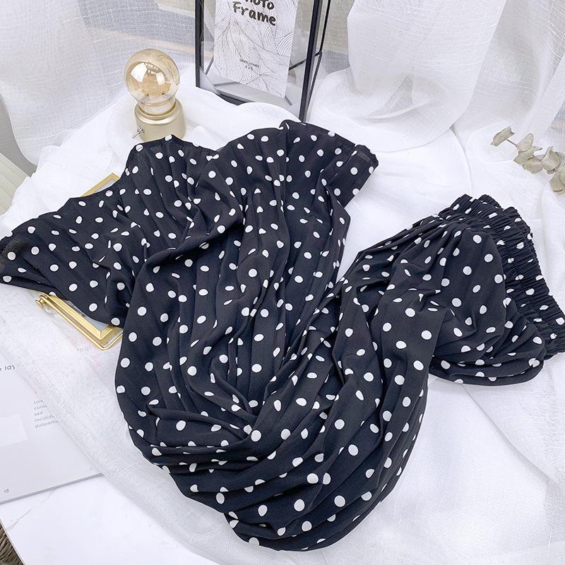 

DX~~ Корейская версия тонкой шифоновой плиссированной юбки с завышенной талией женская;весенне-летняя длинная юбка в горошек, пляжная юбка One size чёрный