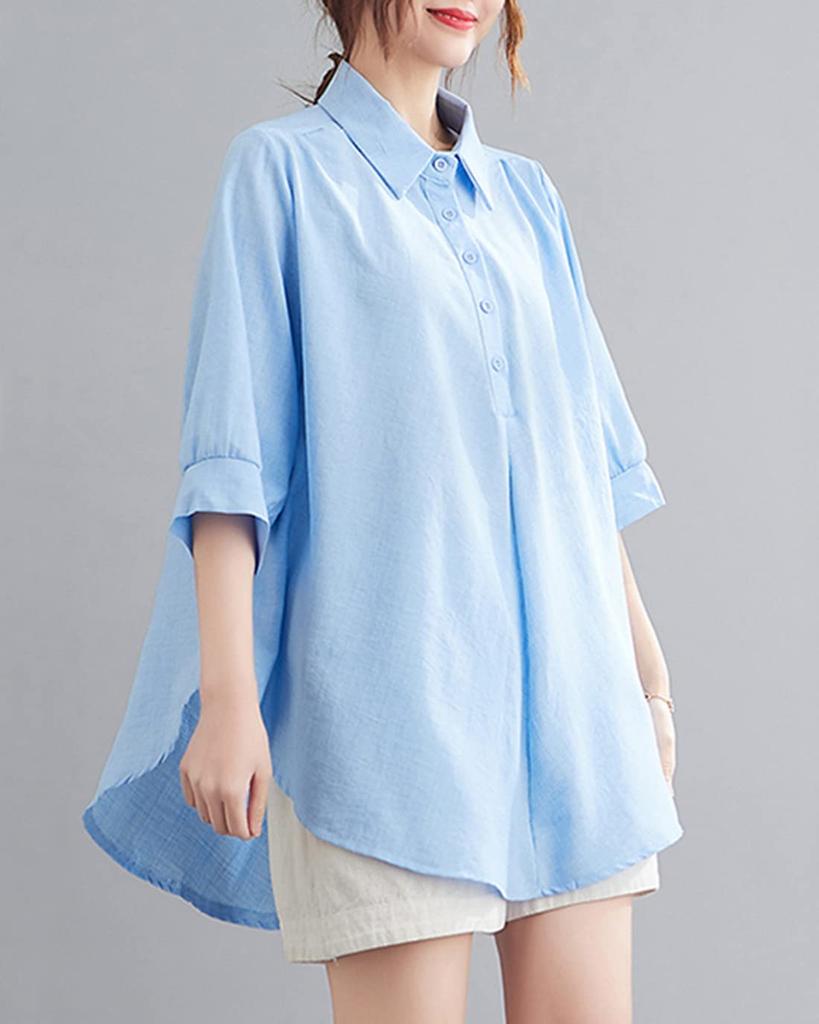 Short Loose Large Size [JHIJSC] Women's Shirt, Sleeve, Summer, Office, Fit, Plain, Thin, 3/4 Sleeve, Stylish, (JP, Alphabet, 2XL, Black)