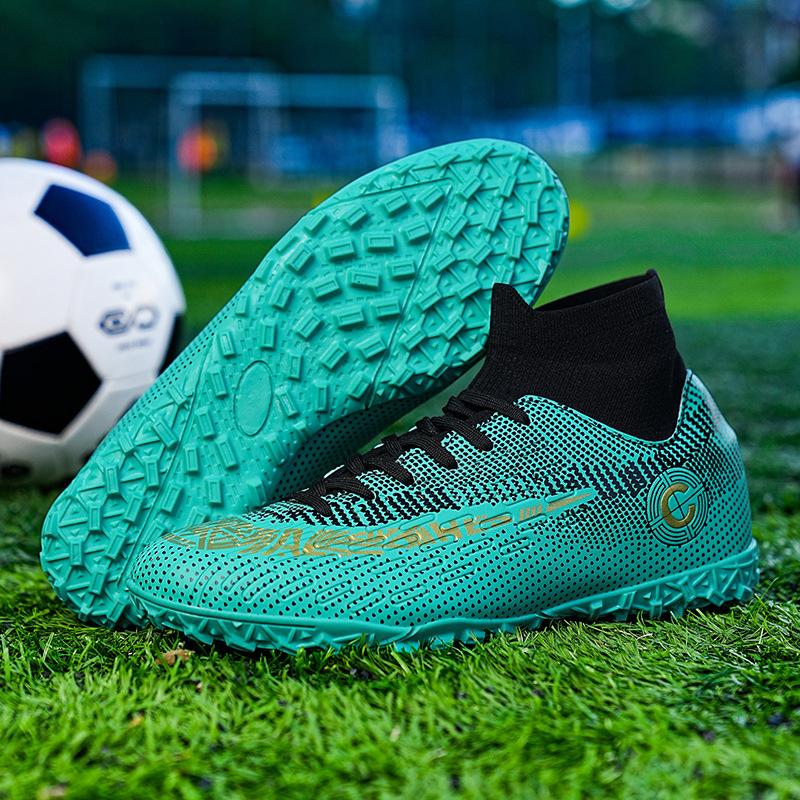 High-top Football Shoes Men and Women Children Broken Nails Tf Leather Feet Artificial Turf AG Nails Youth Student Training Shoes