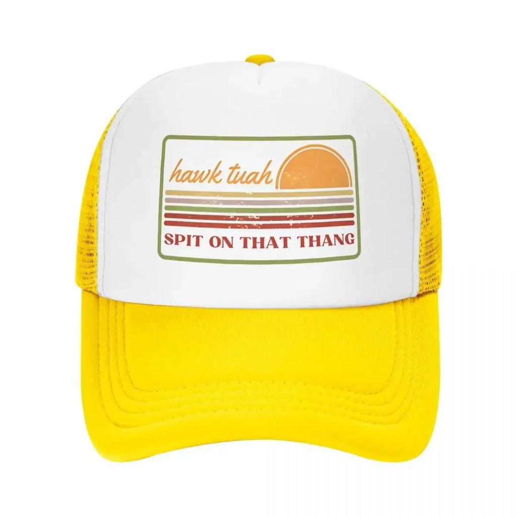 Unisex WoUnisex Hawk Tuah Sunset Orange Trucker Caps HipHop Mesh Baseball Caps Funny Dad Hat Sun Hats Adjustable Trucker Cap Spring