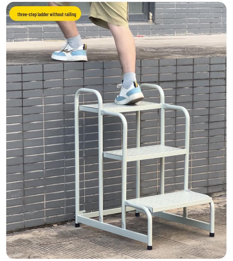 Adjustable Warehouse & Supermarket Ladder Truck: High-Reach Platform for Order Picking & Shelving Access