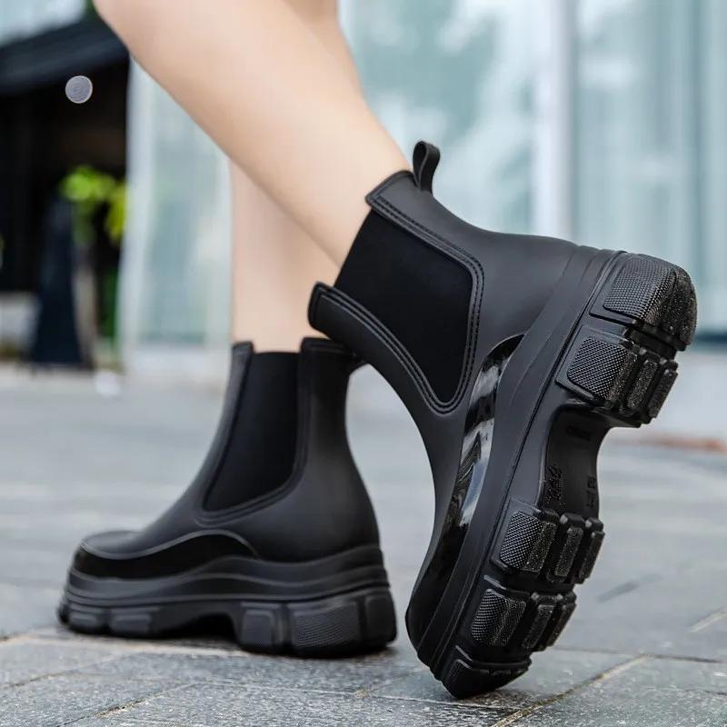 Rain Boots for Women Non-Slip Waterproof Rubber Mid-Calf Garden Platform Boots Lady Cozy Lightweight Rain Shoes Zapatillas Male