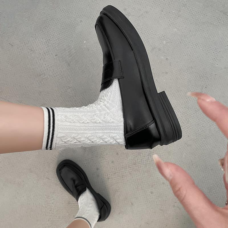 One-pedal round-headed small leather shoes 2025 winter new Japanese women's jk retro shoes college British style loafer single shoes