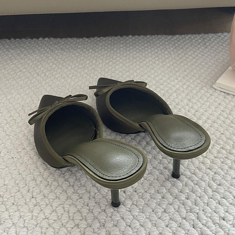 Fashion Big Size 43 Fashion Butterfly-Knot Ladies Heels Slippers Female Pointed Toe Slides Women Heeled Slippers Sandals Shoes Mules