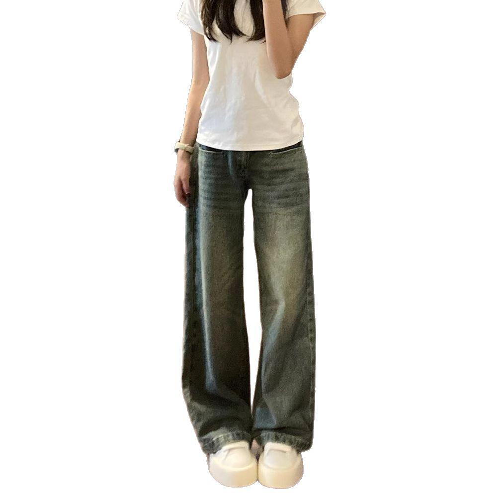 Women's American Retro Fleece-Lined Wide Leg Jeans - Autumn/Winter High Waist, Slimming, Loose Fit, Straight Leg Pants