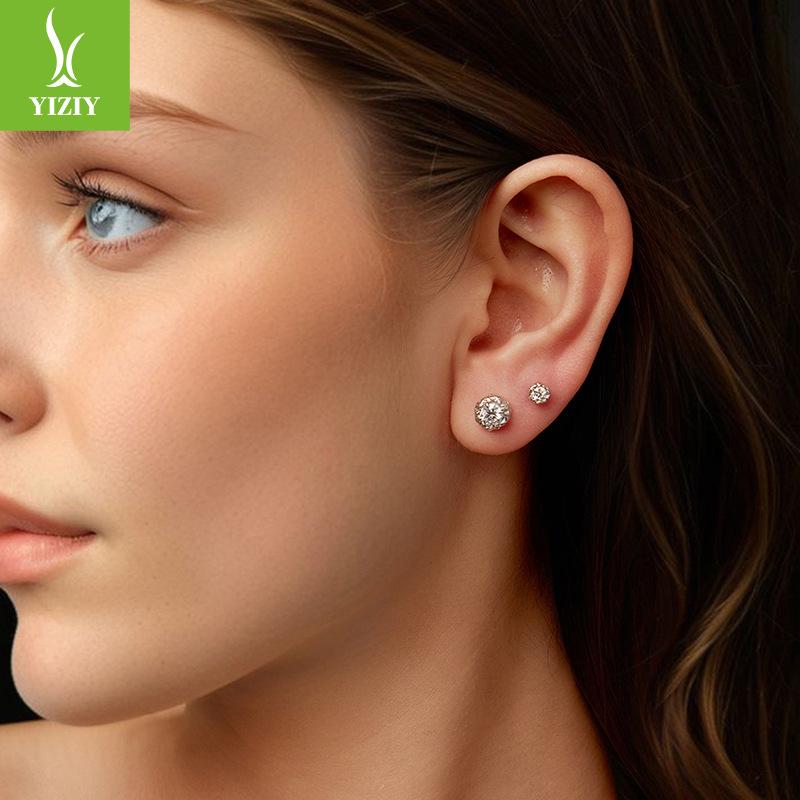 D Color Texture Rock Sugar Moissanite Stud Earrings Women Shine Luxury S925 Sterling Silver Stud Earrings