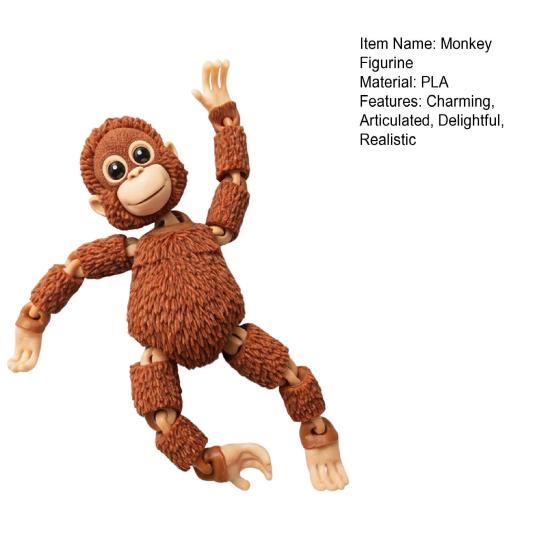 Articulated Monkey Figurine with Movable Joints 3D Printed Cute Monkey Figurine Collectible Fidget Desk Toy for Home Office