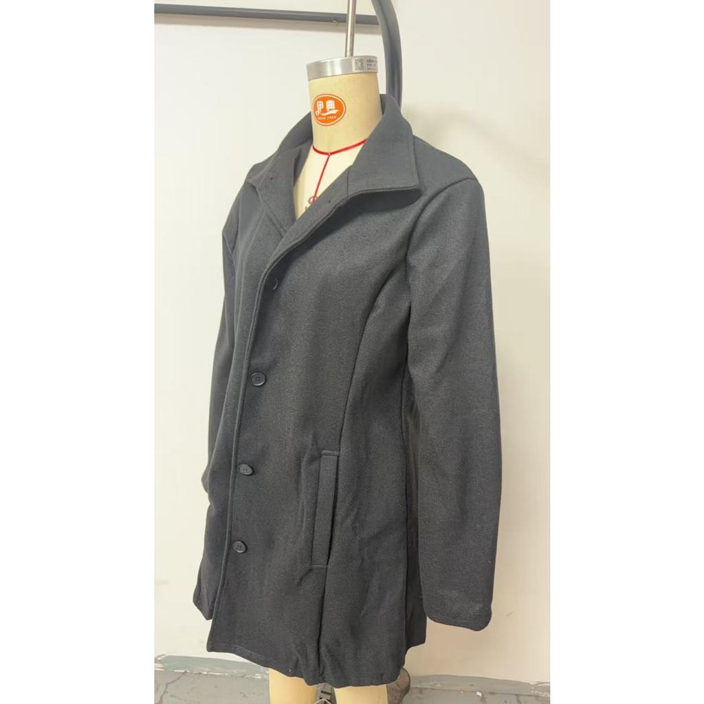 Fall Winter New Women's Mid-long Notched Collar Wool Blend Single-breasted Casual Coat