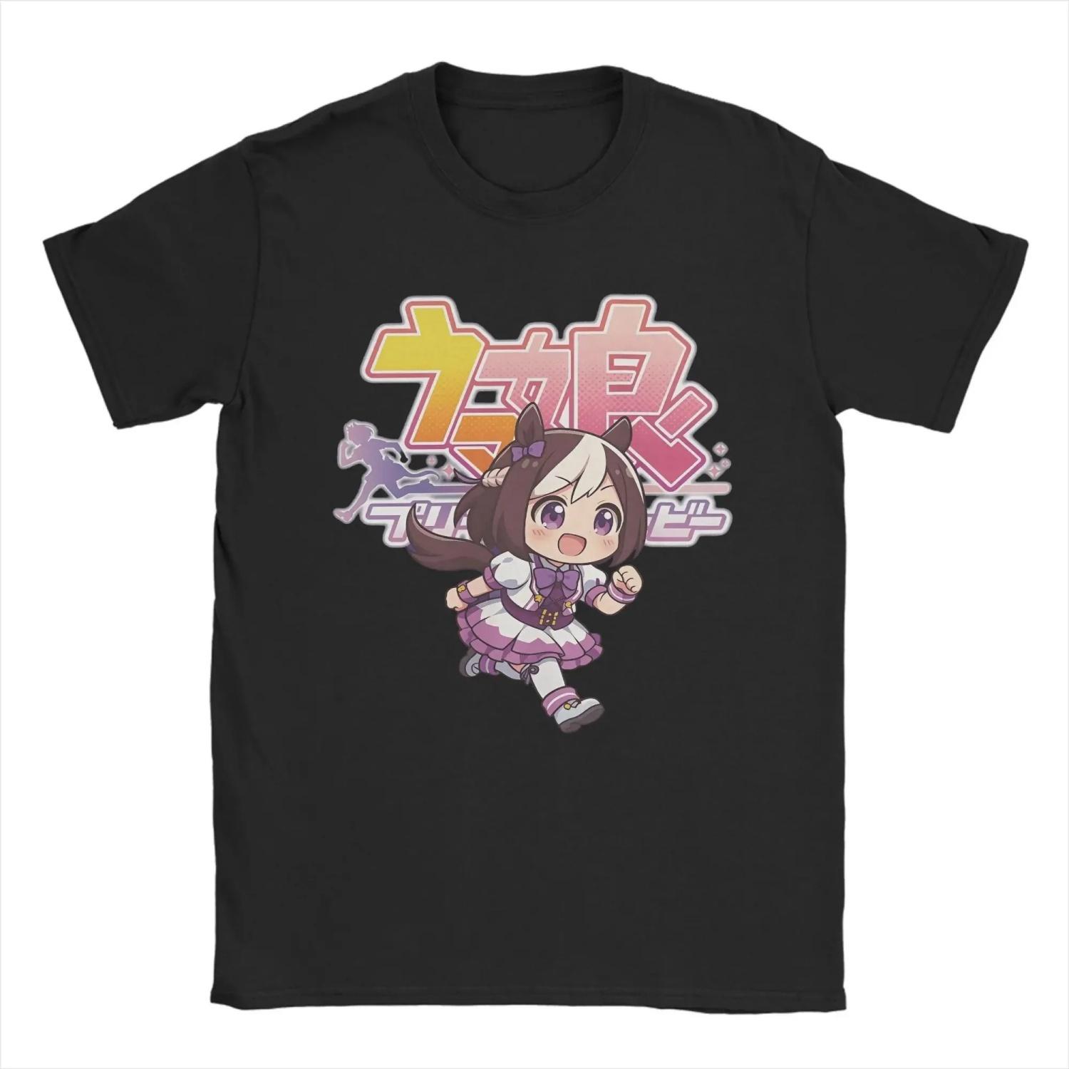 

Umamusume Special Week Kawaii Chibi T-Shirt Hipster T Shirts Short Sleeve Y2K Retro Tops Summer 100% Cotton O-Neck Top Tees S чёрный