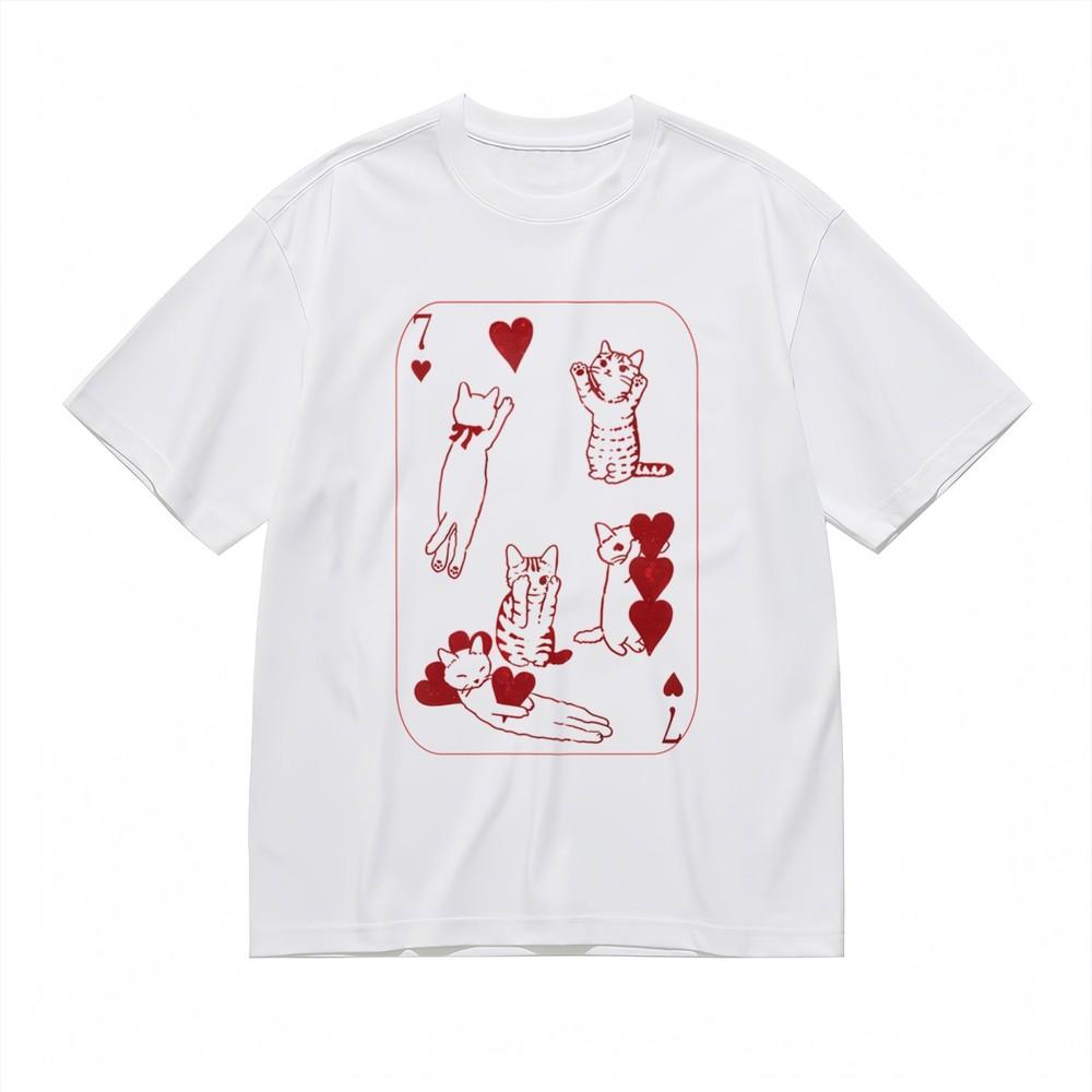 Women's Oversize T-shirt With Lucky Seven Cat Squad Graphic 100% Cotton Tops