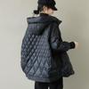 Herbst und Winter Damen Daunenjacke Übergröße Kurzer Mantel Locker Warm Lässig Oberbekleidung Top Kapuze Rautenmuster Weiße Entendaunenjacke