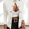 Yousheng Women Jacket Slim Fit Stand Collar Long Sleeves Metal Buttons Jacquard Pure Color Outerwear Solid Color OL Commuting Dates Coat