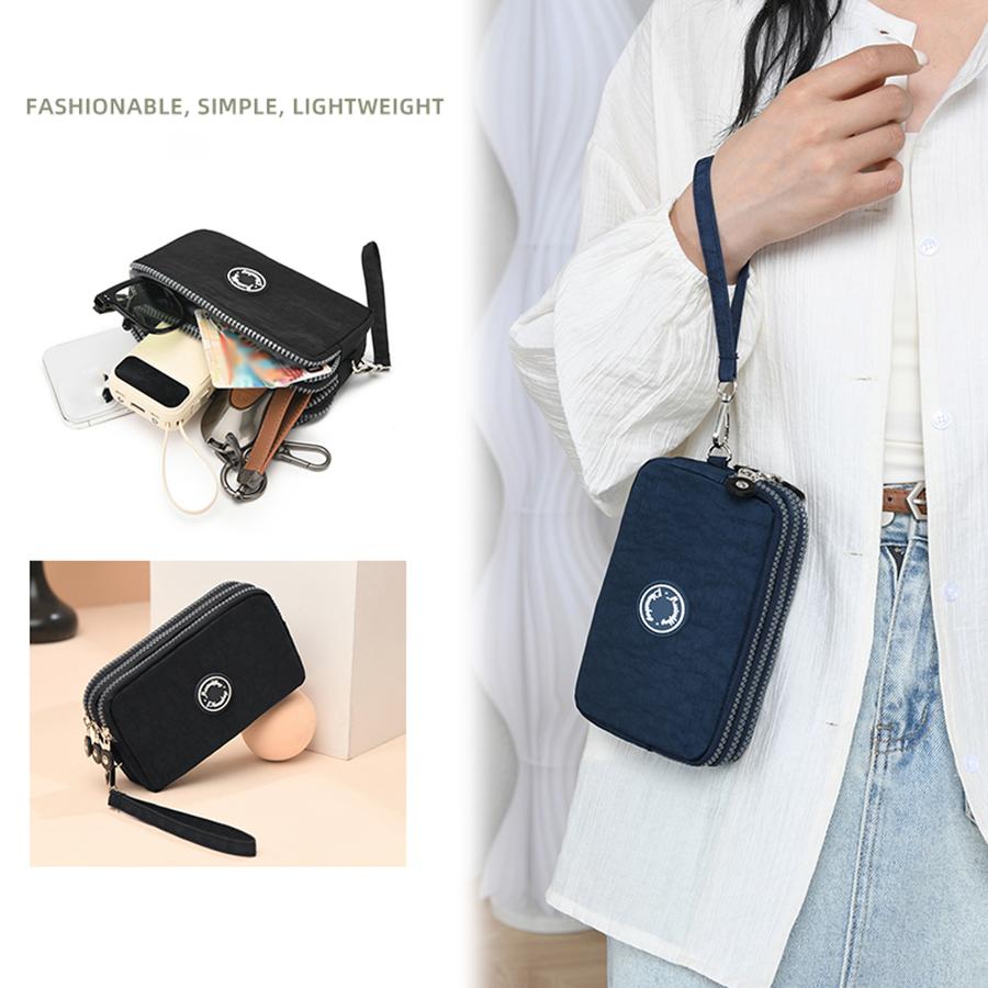 Modische Unifarbene Dreifach-Reißverschluss Große Kapazität Damen Clutch Geldbörse Reise Tragbar Beliebt Reißverschluss Münzbörse Handy Geldbörse