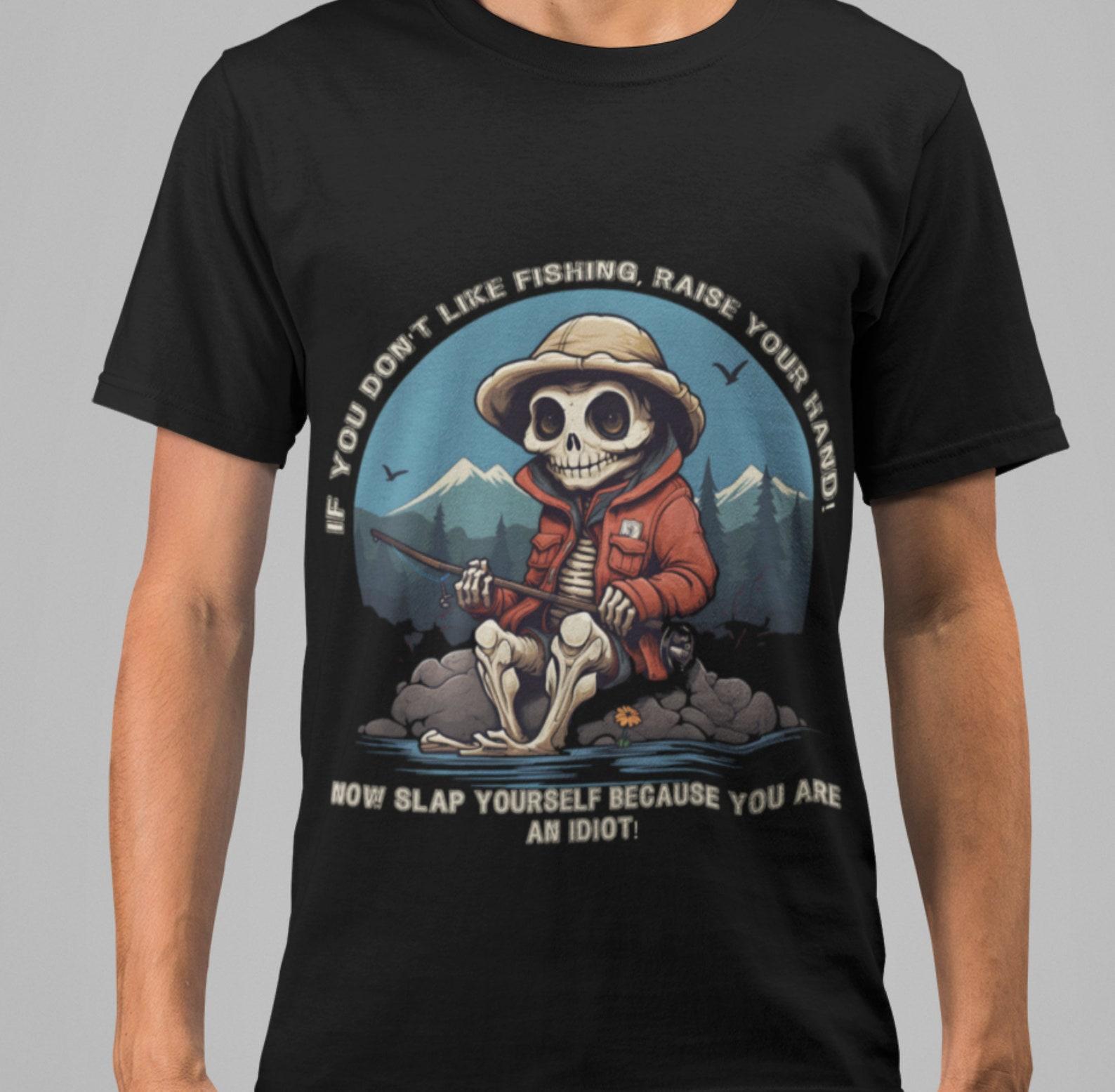 Funny Skeleton Fishing T-Shirt: Angler Gift 2XL