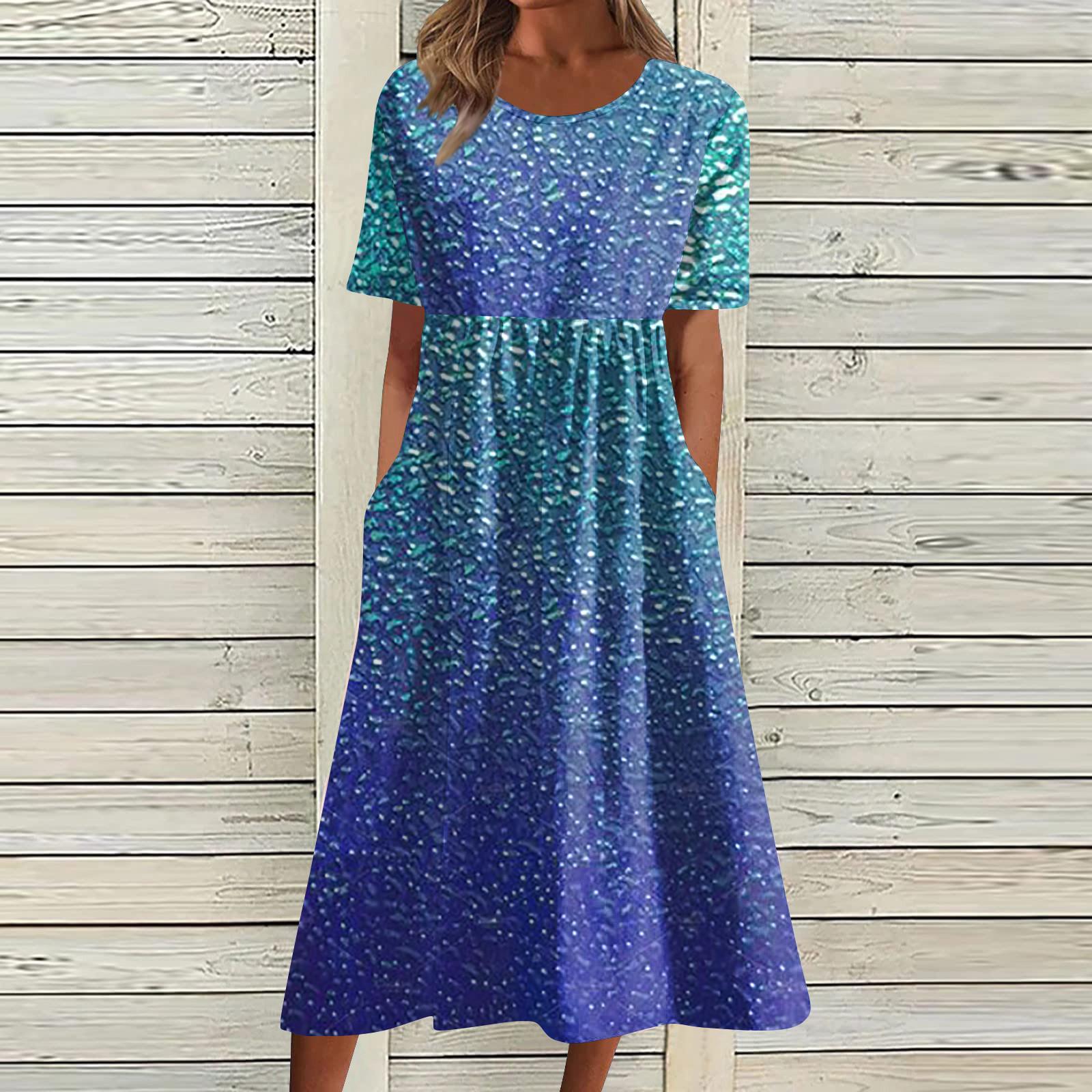 

Жен. Повседневные платья Платья с принтами Летние платья С принтами Плиссированные платья-миди с круглым вырезом Классический Классический На открытом воздухе Повседневные С короткими рукавами Свободные платья L темно-синий