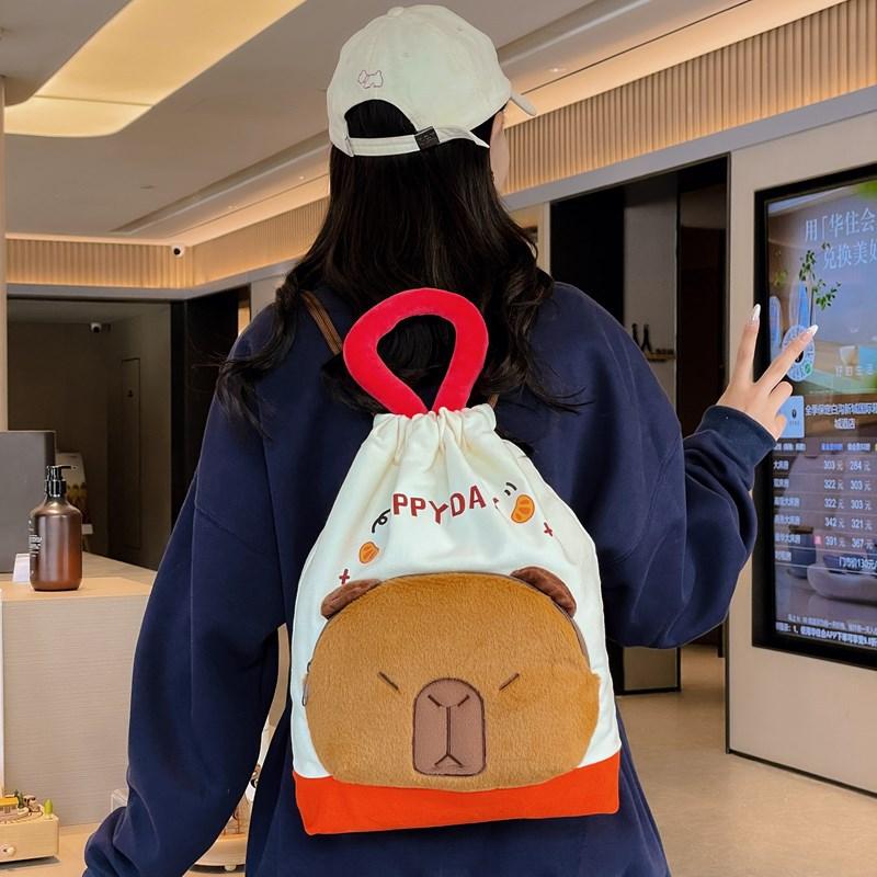 New Labubu Backpack Plush Pain Bag Cute Backpack Kapibala Canvas Bag Drawstring Bag