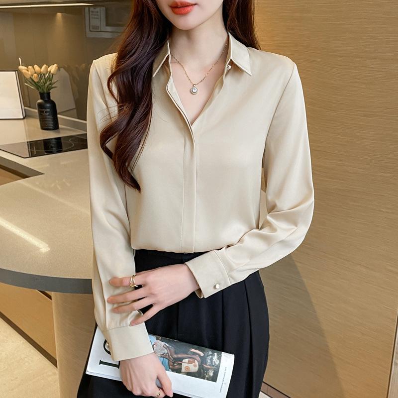 2025 Women's Niche Design Satin Shirt: Elegant, High-End Professional Wear for Spring & Autumn