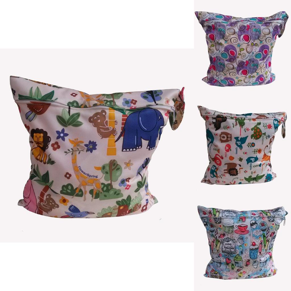 Baby Cartoon Print Diaper Bag With Zipper And Polyester Storage For New Parents