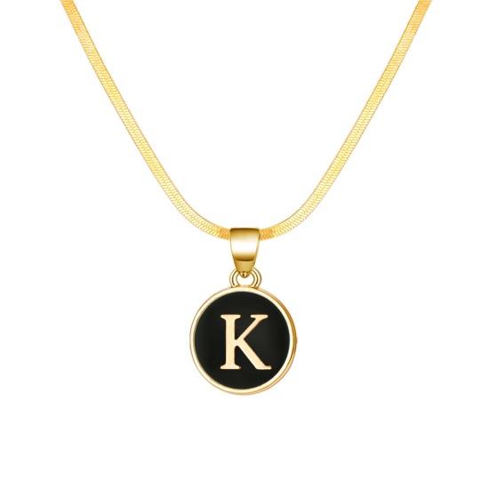 Black Letter Round Pendant Necklace 26 Letter Snake Chain Necklace Women Adjustable Length Choker Necklace Jewelry Gift