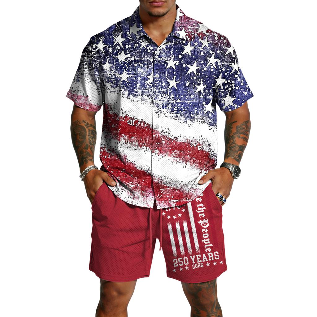 Men's Casual Lightweight Breathable Short-Sleeve Shirt And Shorts Set