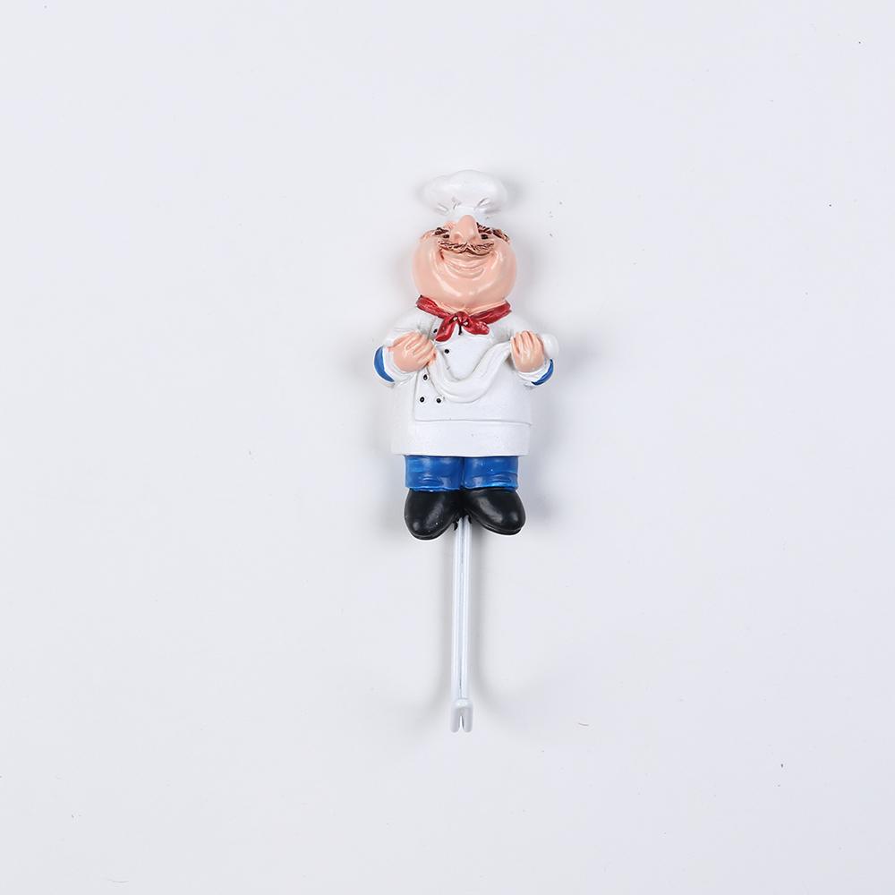French Chef Wall Hooks Cartoon Chef Wall Mount Resin Stainless Steel Hanger Hook Kitchen Bathroom Home Decoration