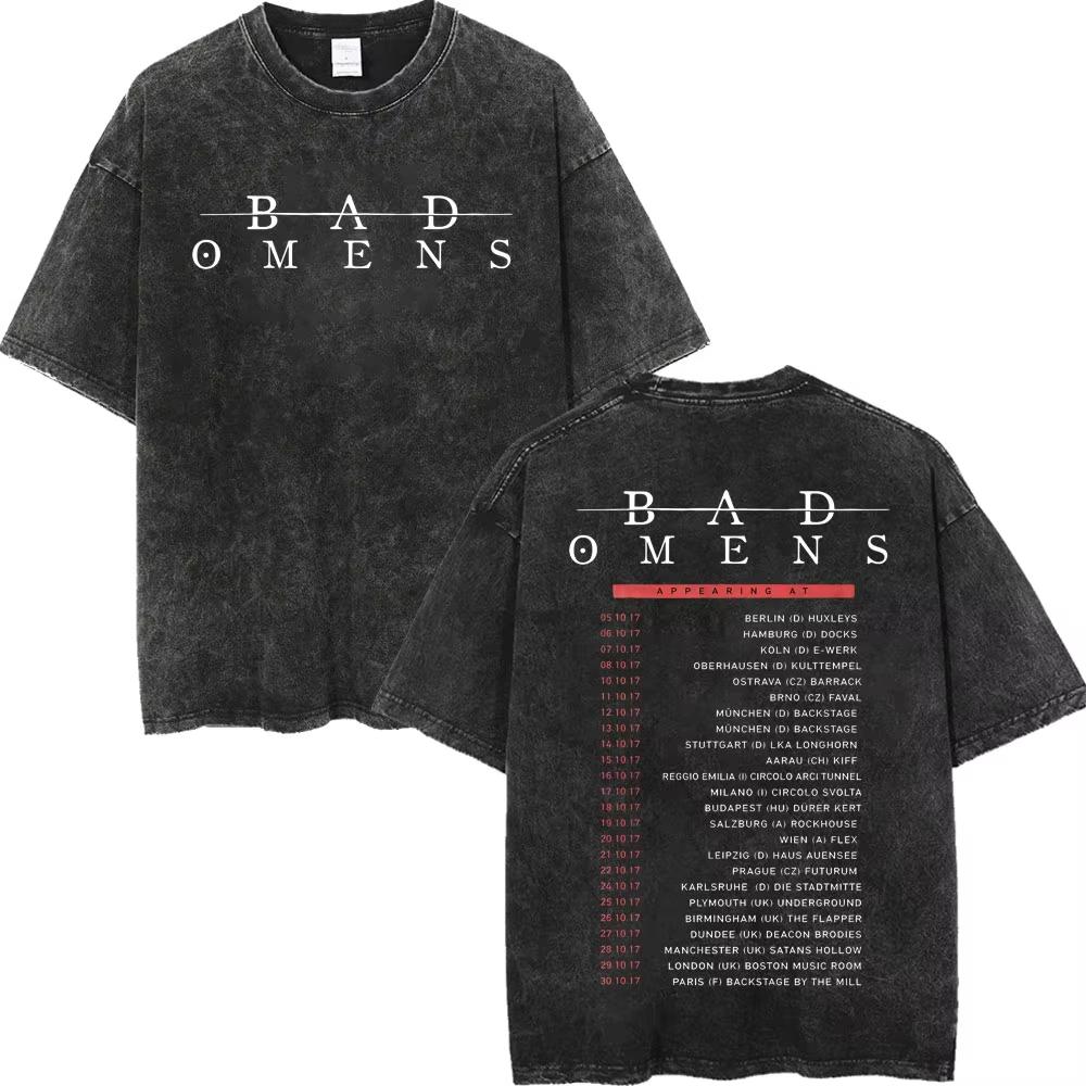 Vintage Washed Bad Omens Rock Band T-shirts Gothic Fashion Short Sleeve T-shirt Men Women Casual Loose Cotton T Shirt Streetwear