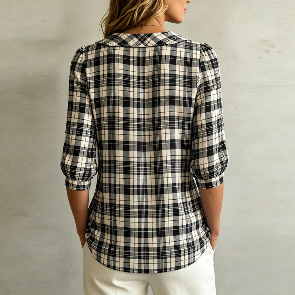 Women's V-Neck Loose Fit 3/4 Sleeve Blouse, Casual Print Top for Summer