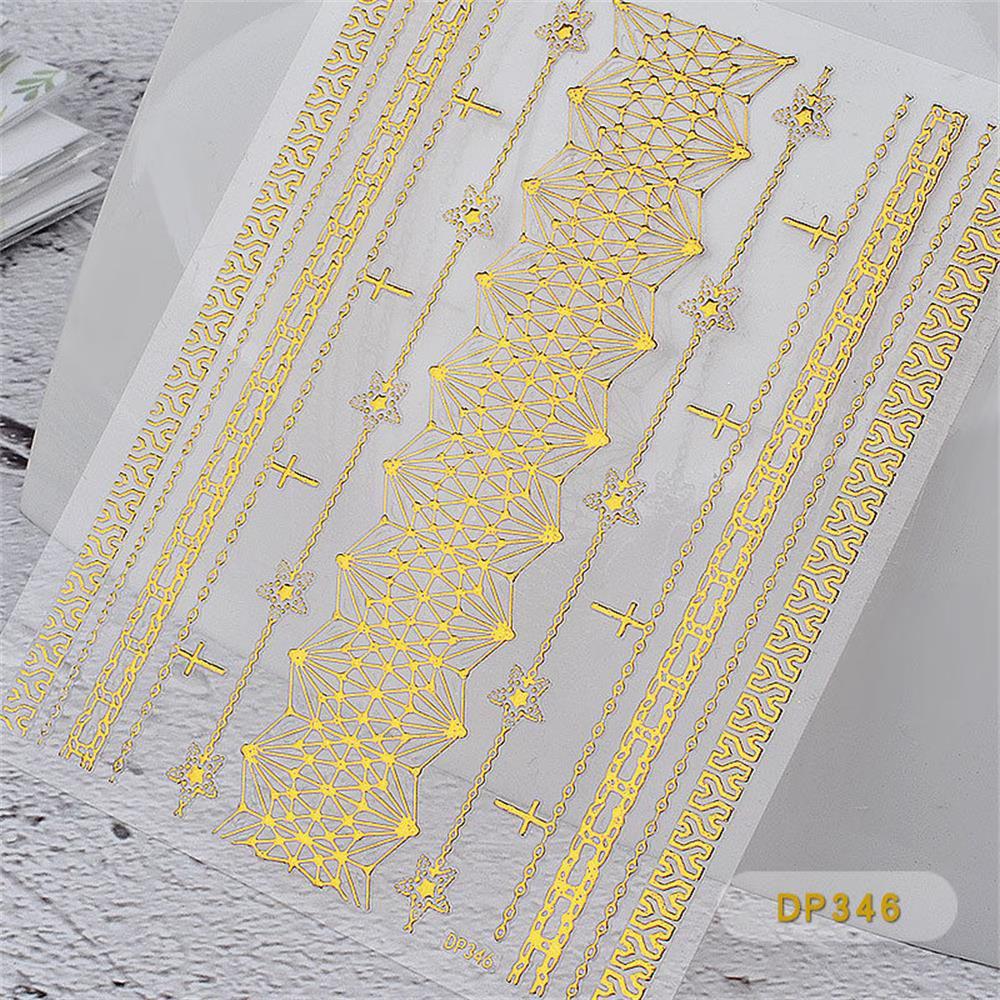 Kokarda serca Manicure złote paski metalowe łańcuszki transfer wody naklejki do paznokci wzory geometryczne ozdoba do paznokci