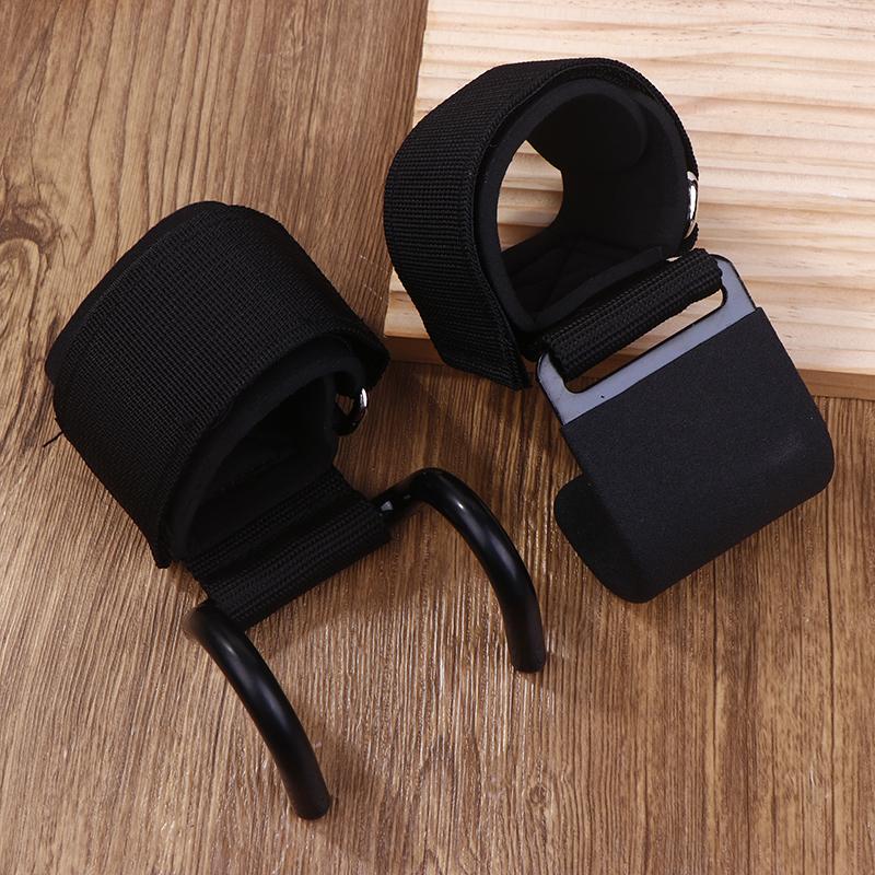 Adjustable Strong Steel Hook Grips Straps Weight Lifting Strength Training Gym Fitness Black Wrist Support Lift Straps