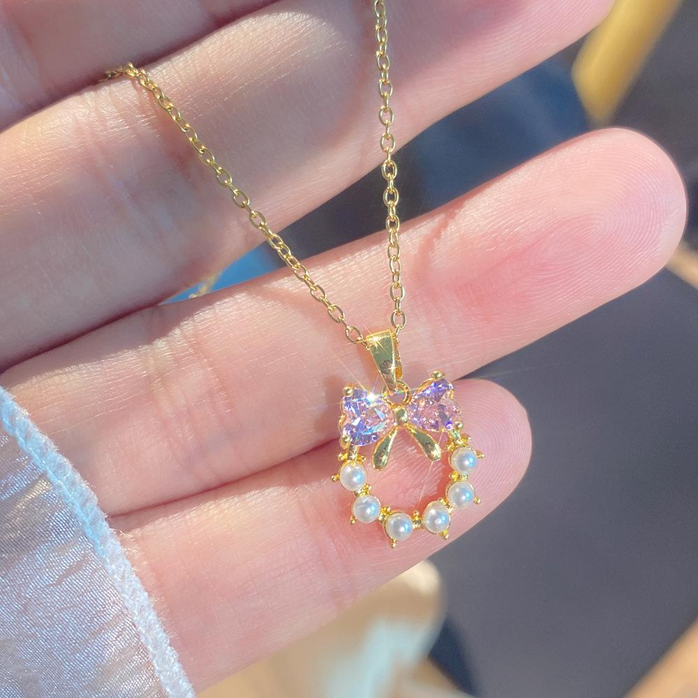 Light Luxury Full Diamond Inlaid Zircon Titanium Steel Clavicle Chain Fairy Versatile Delicate Necklace Gift for Girlfriend