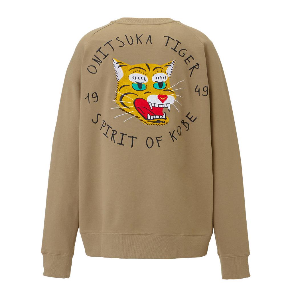 Onitsuka Tiger Logo Animal Pattern Embroidered Casual Crew Neck Pullover Sweatshirt Unisex sweatshirt Dark-Khaki 2183B182-250