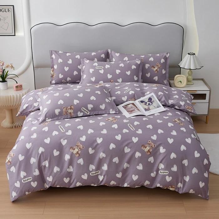 Cute Bear 100% Cotton Duvet Cover Cartoon Theme Bedding Set Kawaii Animal Comforter Cover Heart Print Bed Sets with 2 Pillowcase