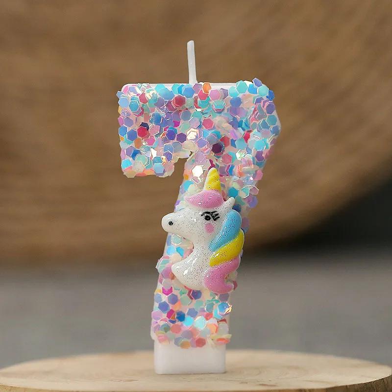 Gradient Pink Unicorn Happy Birthday Candles with 0-9 Number for Cake Decoration Children's Party Favors Cake Toppers DIY