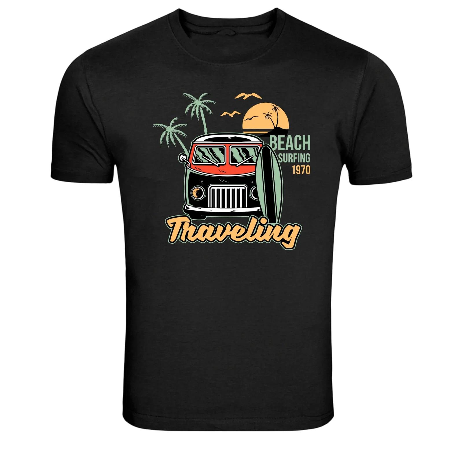 Beach Surfing Van Traveling Summer Graphic T-Shirt L
