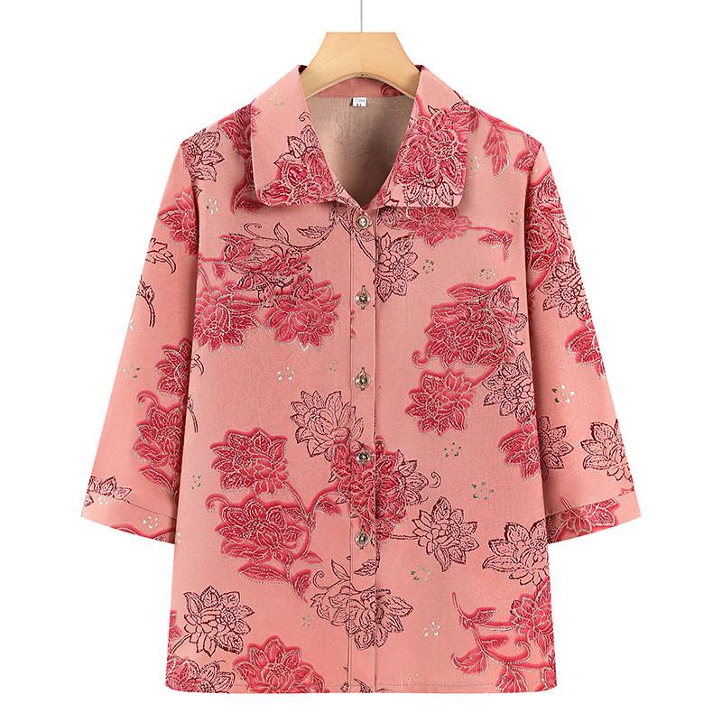 

Summer Attire for Mature Women: Mid-Sleeve Shirts & Loose Cardigans 2XL-Weight: 105-120 lbs червоний