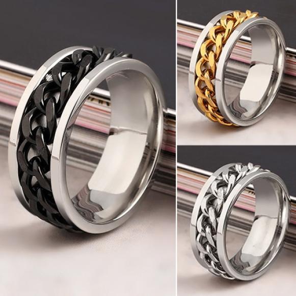 Punk Men's Women's Chain Style Stainless Steel Band Ring Jewelry Couple Gift