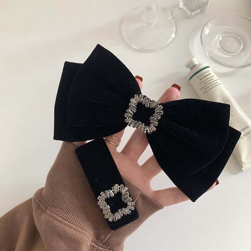 Korean Black Velvet Big Bow Hairpin for Women Luxury Zircon Temperament Hair Clip BB Clip Headwear Hair Accessories