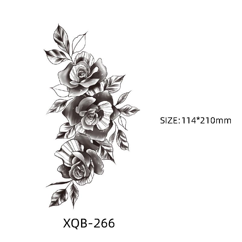 Waterproof Black & White Sketch Flower Half Sleeve Tattoo Stickers