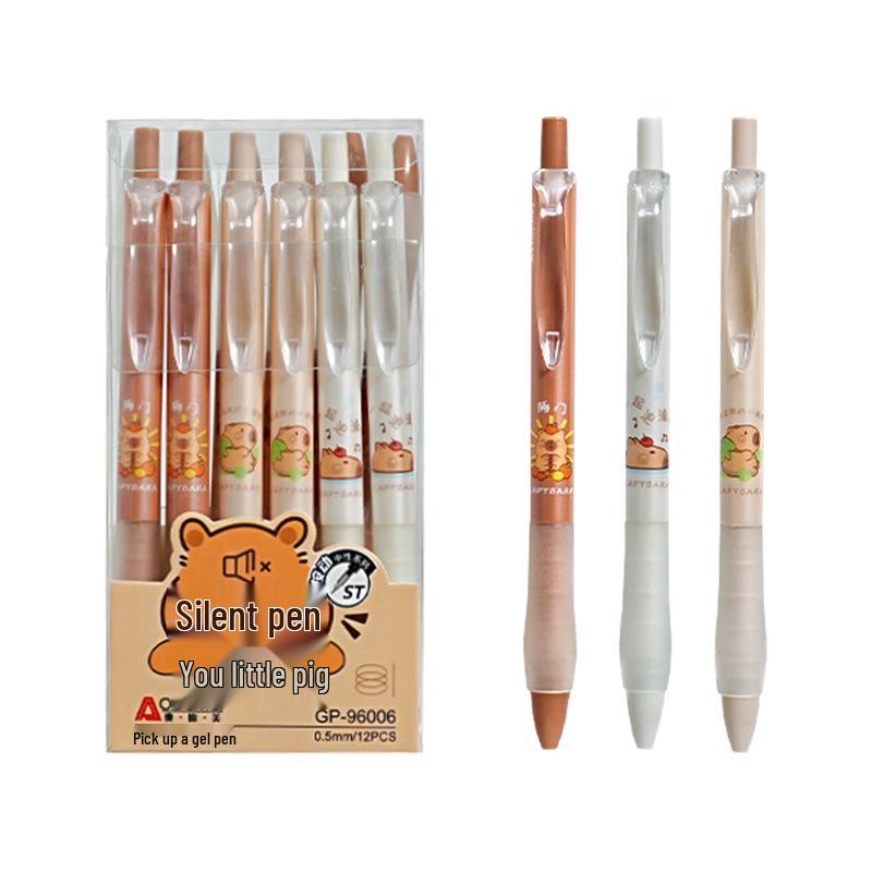 Cartoon Silent Press Gel Pen, 0.5mm Black Bullet Tip, Student-Friendly.