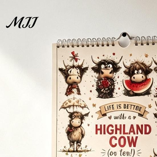 Monthly Wall Calendar Highland Cow 2027, Cute Hanging Planner for Home Holiday Gift Friends Office, Rustic Farmhouse Desk Decor, Unique Lovers