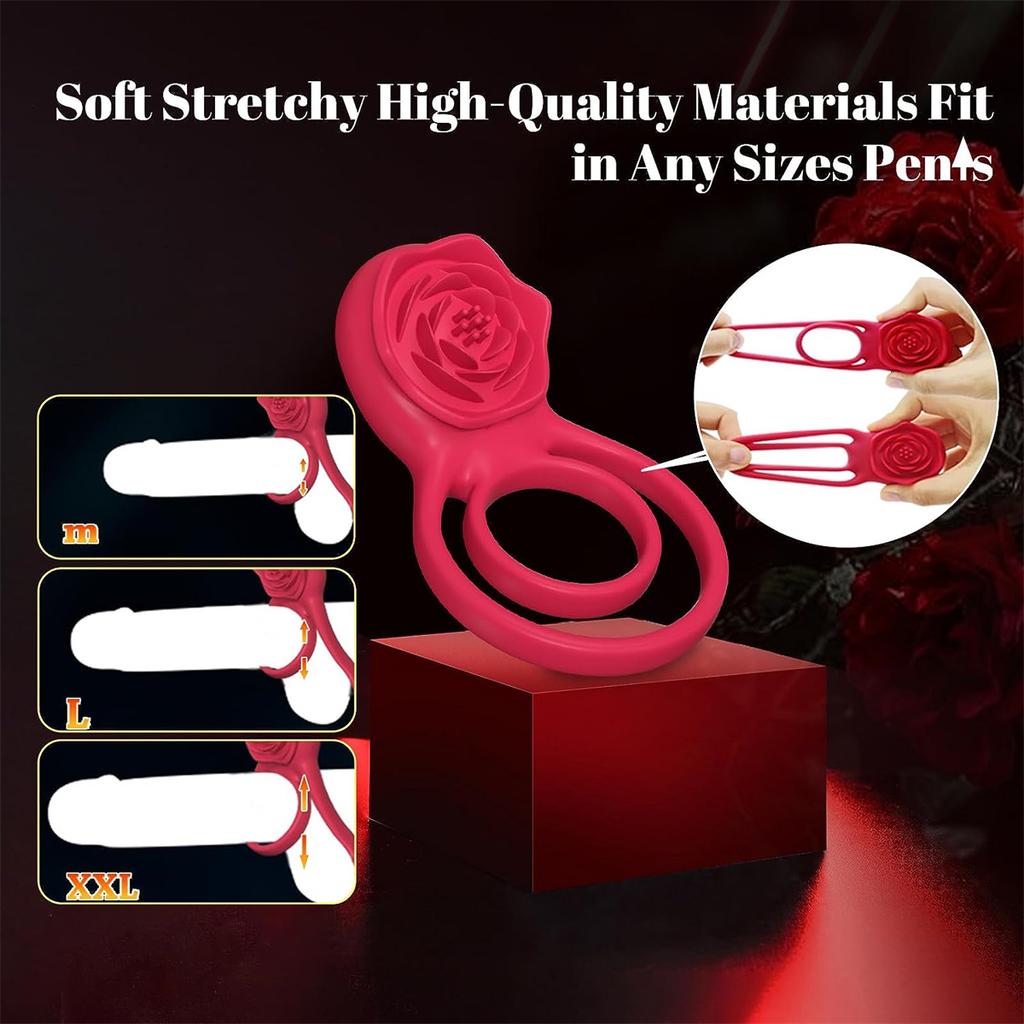 Vibrating Cock Ring Penis Ring for Men Ejaculation Delay Rose Vibrator Clitoral Stimulator Penisring Cockring Sex Toy for Couple