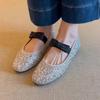 Sheepskin version~ Xiaoxiangfeng rhinestone bow flats, round head one-word strap ballet shoes, shallow mouth Mary Jane single shoes